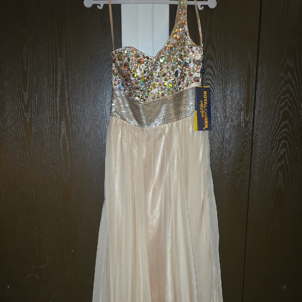 One Shoulder Sequin Dress - Champagne